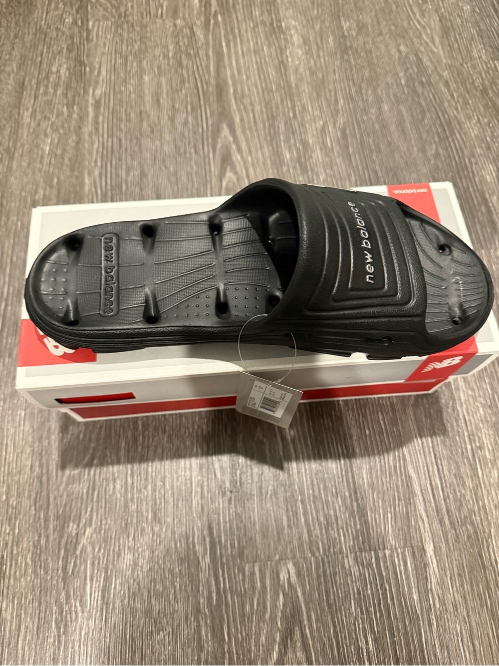 New Balance Black Slide Sandals with Signature Logo